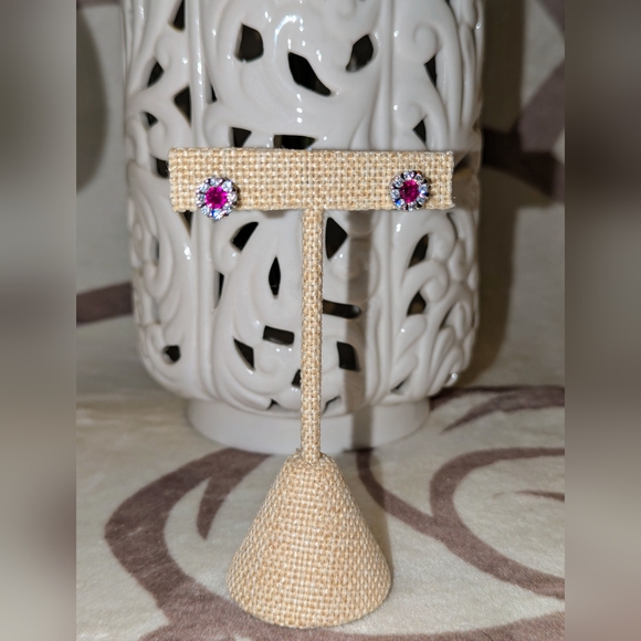 Ruby & Clear CZ Earrings - Picture 3 of 6